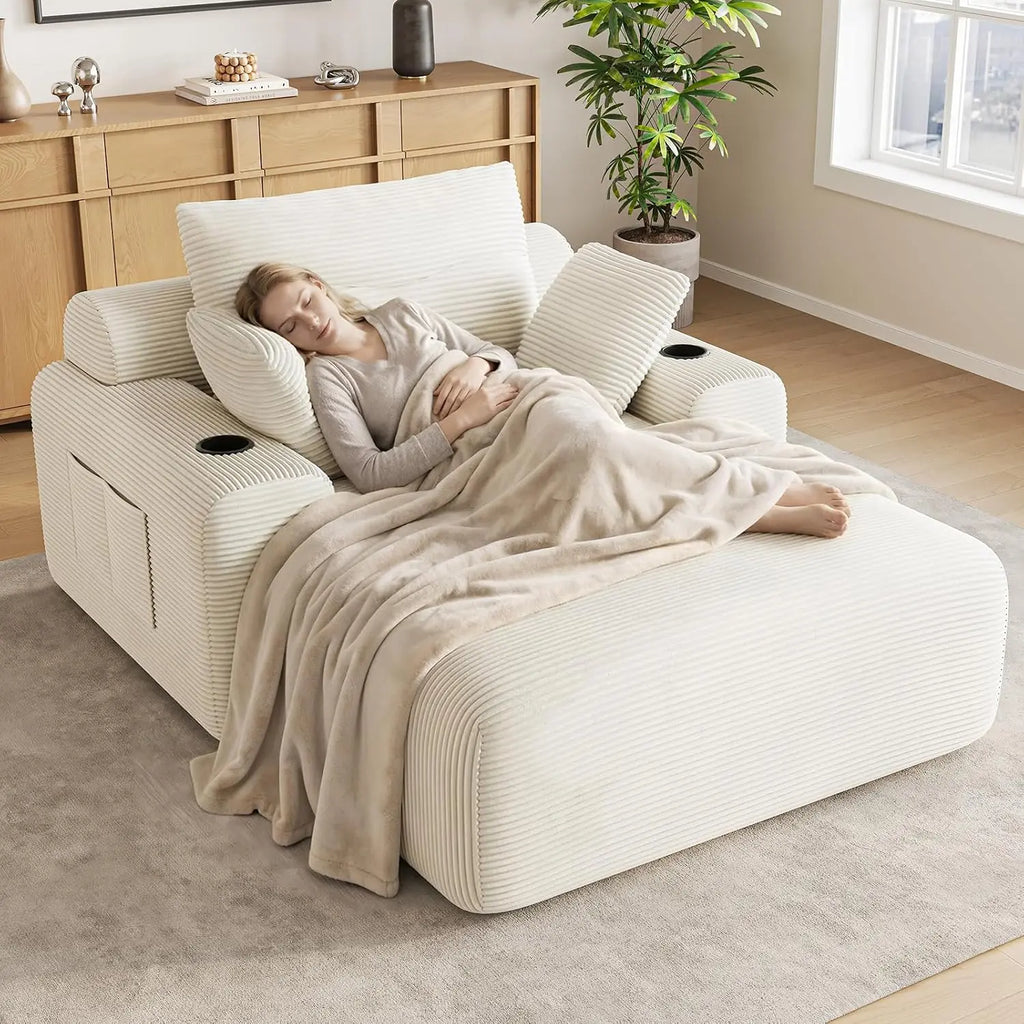 69-Inch Corduroy Boneless Chaise with Cup Holders