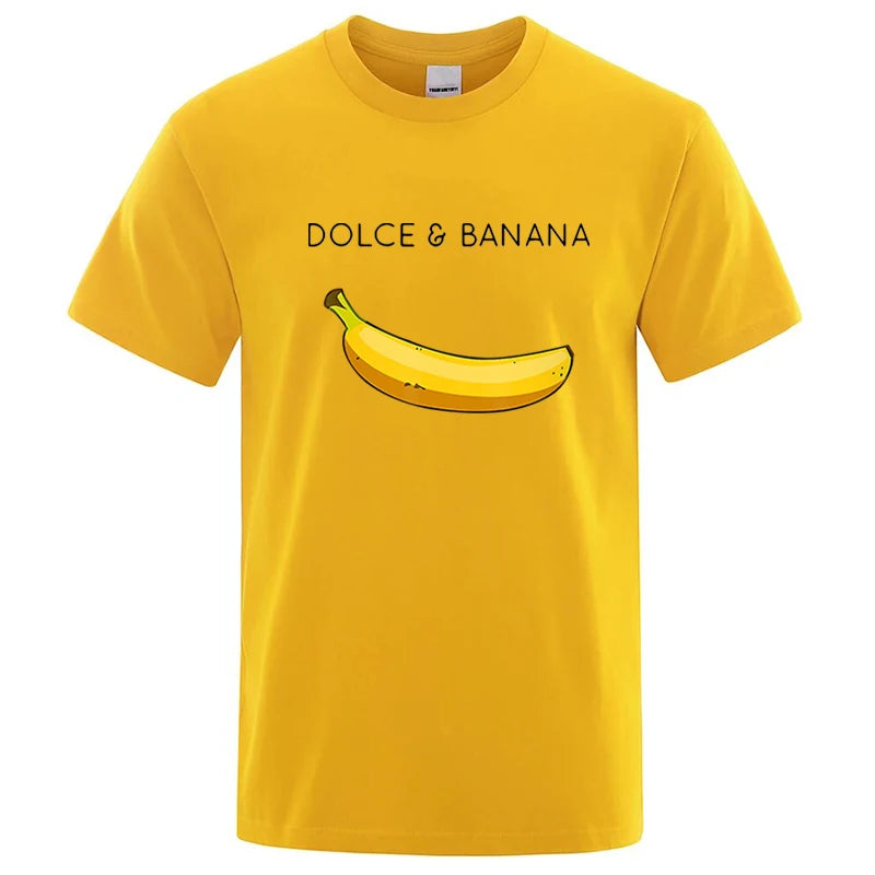 Men's Funny Banana Print T-Shirt — Loose Casual Cotton Blend Short Sleeve Tee