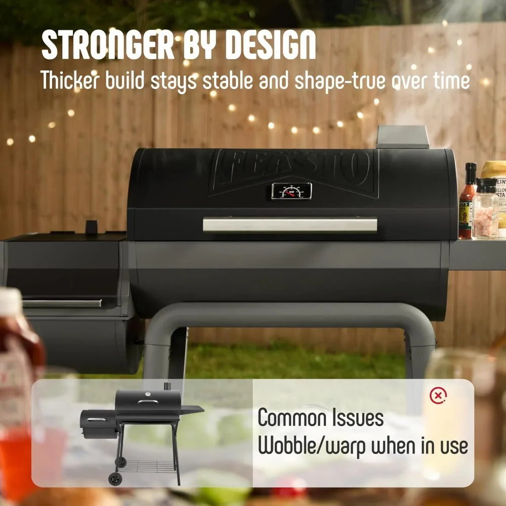 30-Inch Heavy-Duty Charcoal Grill with Offset Smoker | 815 Sq. In. Cooking Space, Side Table, Adjustable Vents, Wheels, Outdoor BBQ for Backyard & Patio