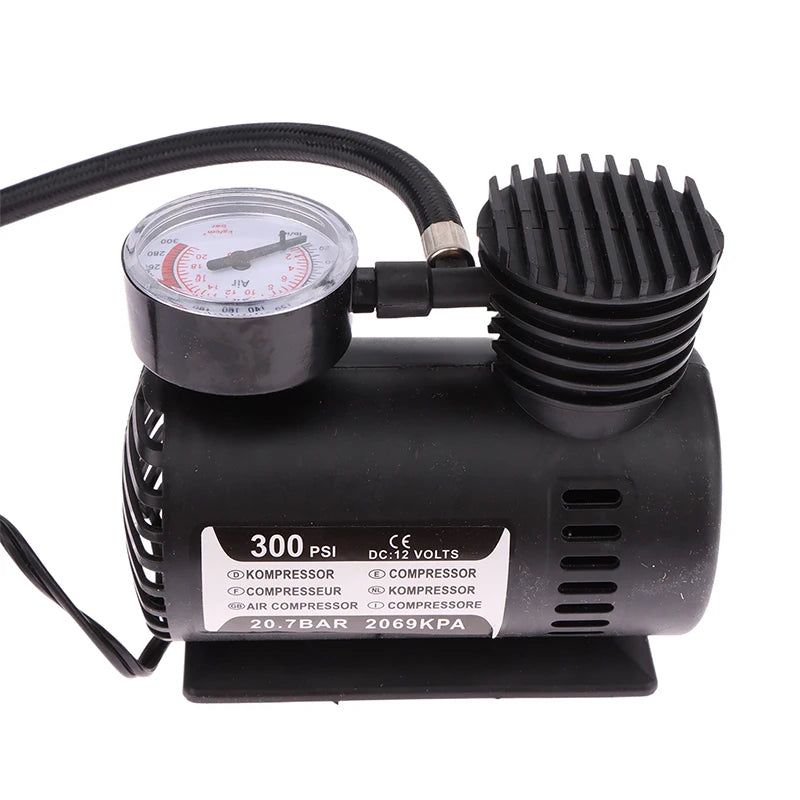 12V Corded Tire Inflator with Analog Gauge, 300 PSI