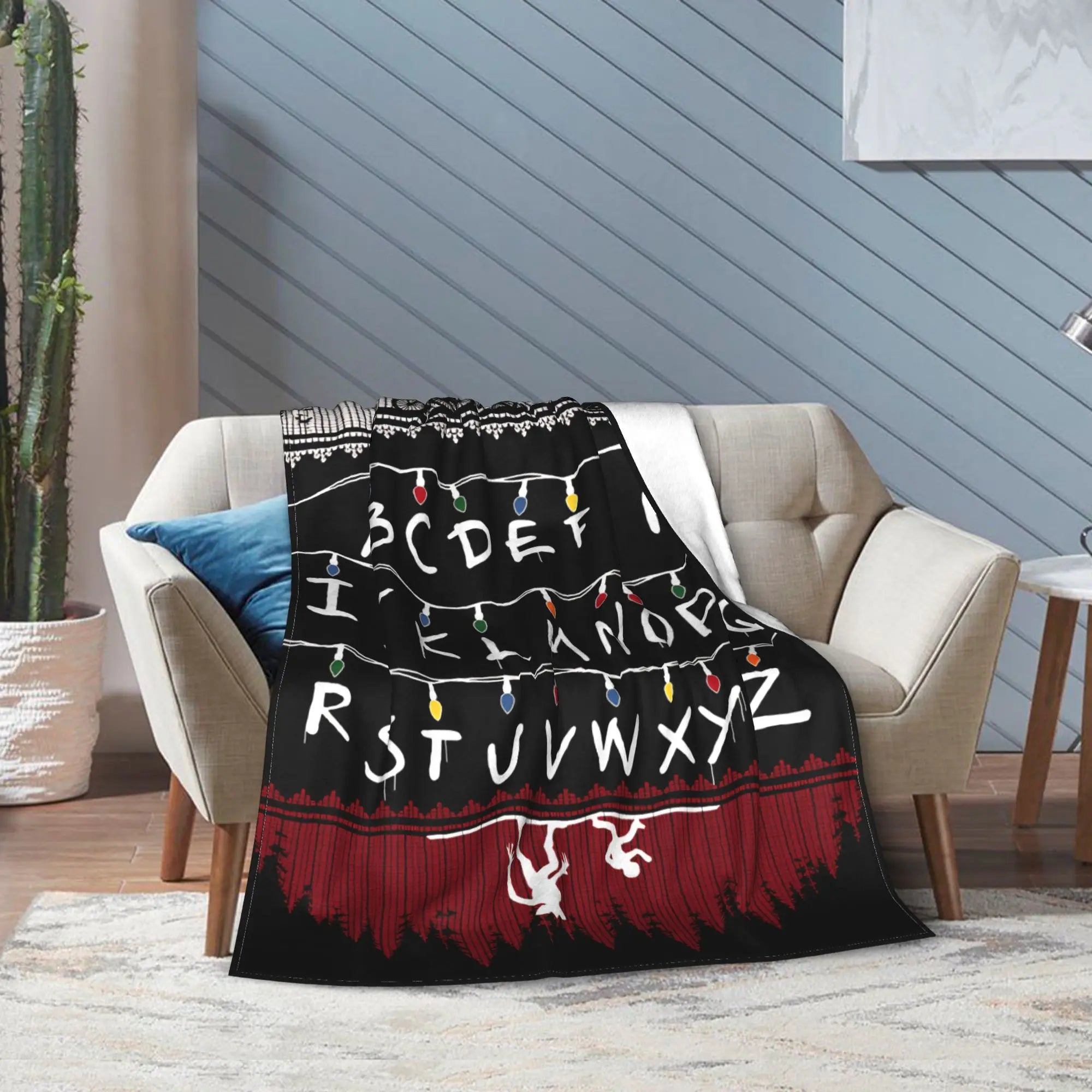 Stranger Things Alphabet Lights Flannel Throw Blanket – Soft, Anti-Pilling, 4 Sizes
