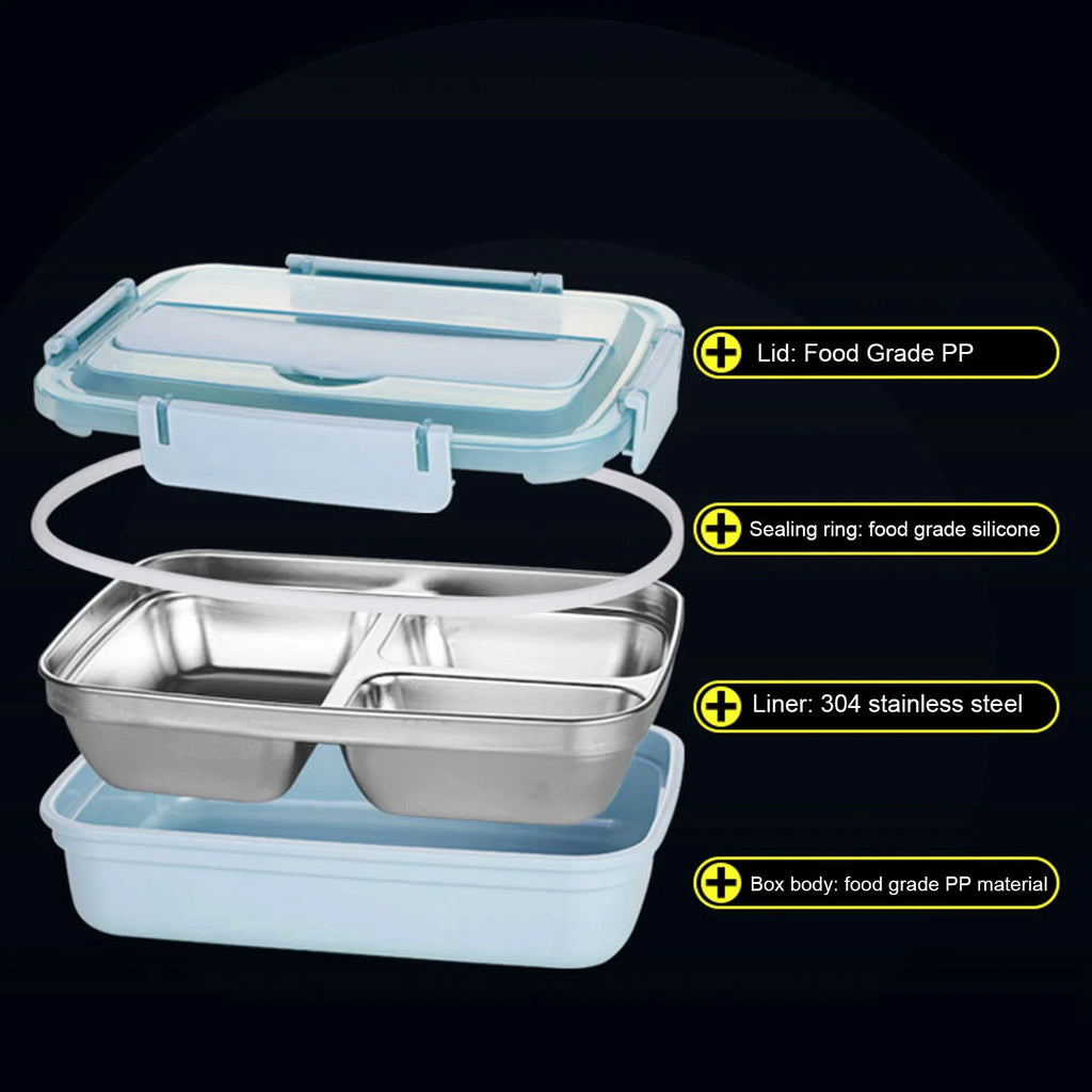 1500ml 4-Compartment Bento Lunch Box – Stainless Steel
