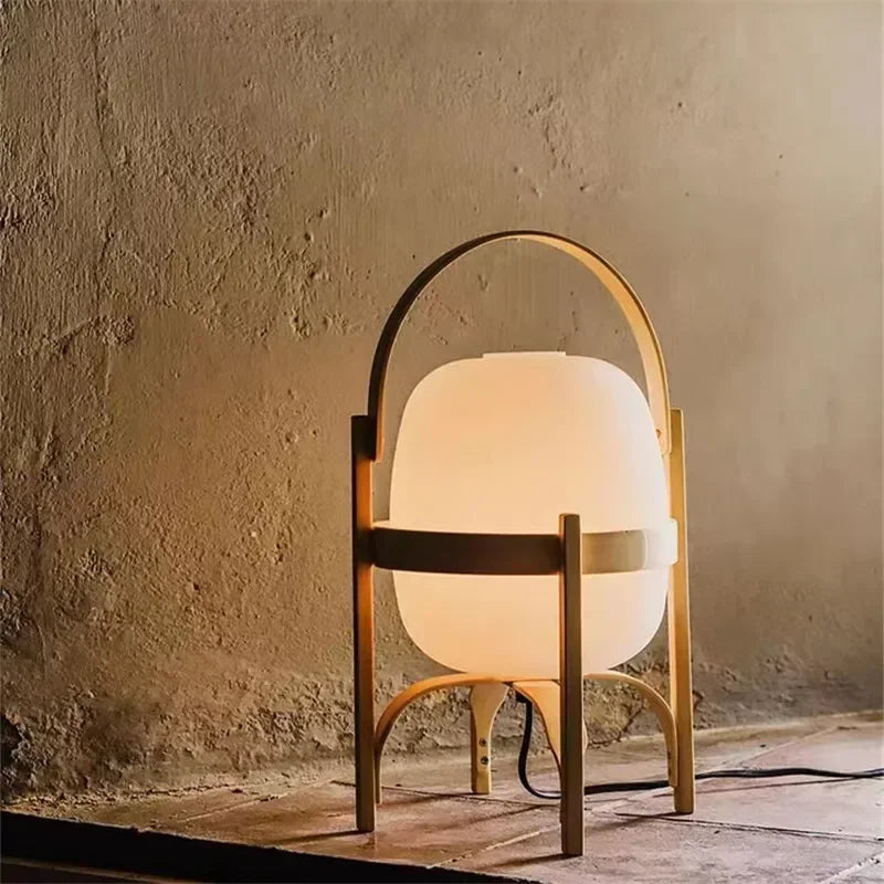 Wood Frame Globe Lamp – Sculptural Accent Light