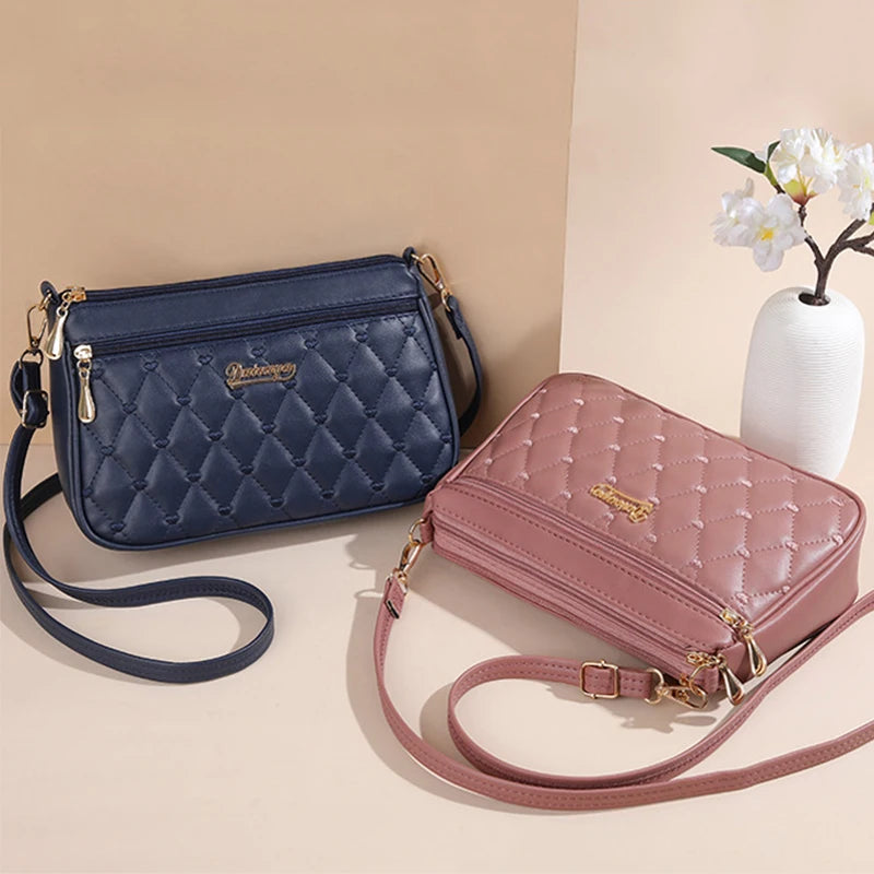 Embroidery Leather Messenger Bag – Women's Handbag with Hair Ball Charm in 12 Colors