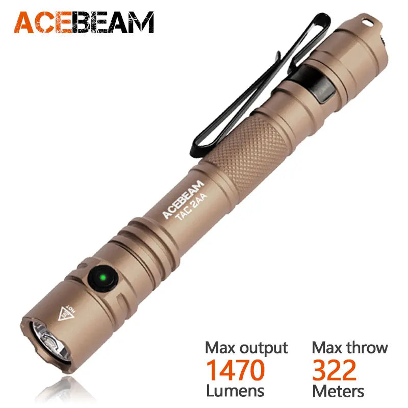 ACEBEAM TAC 2AA EDC Flashlight – Rechargeable Wide Voltage LED Torch with Self-Defense Strobe