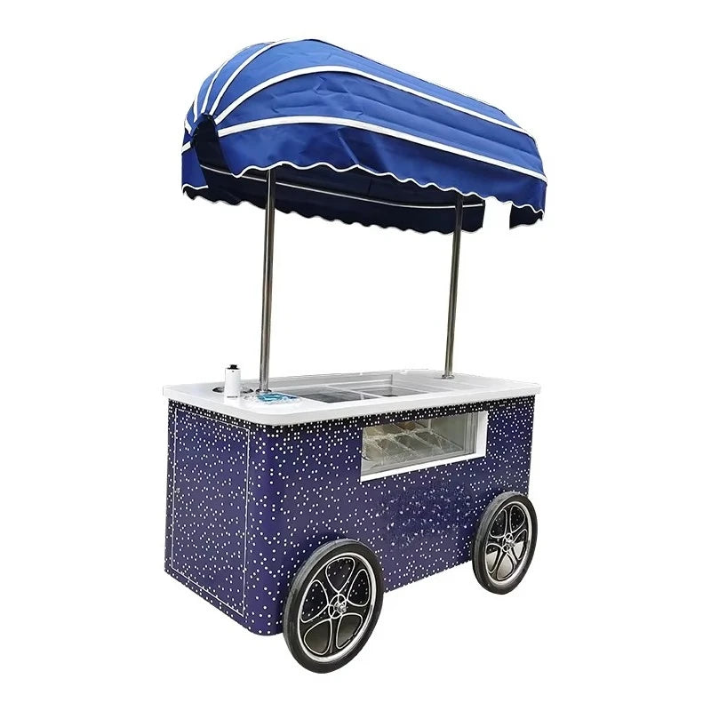Customized Mobile Food Vending Cart with Canopy – Commercial Street Stall for Ice Cream & Snacks