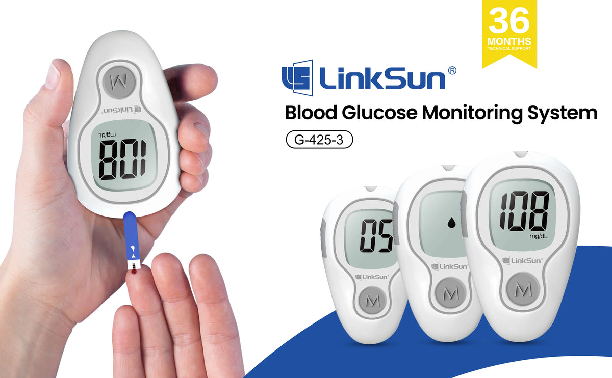 Linksun Blood Glucose Meter G-425-3 Kit – No-Code Glucometer with Test Strips & Lancets
