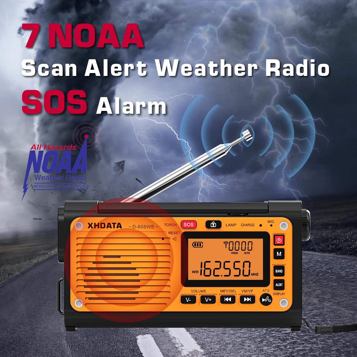XHDATA D-608WB Emergency Crank Weather Radio — NOAA, Solar & Hand Crank Powered