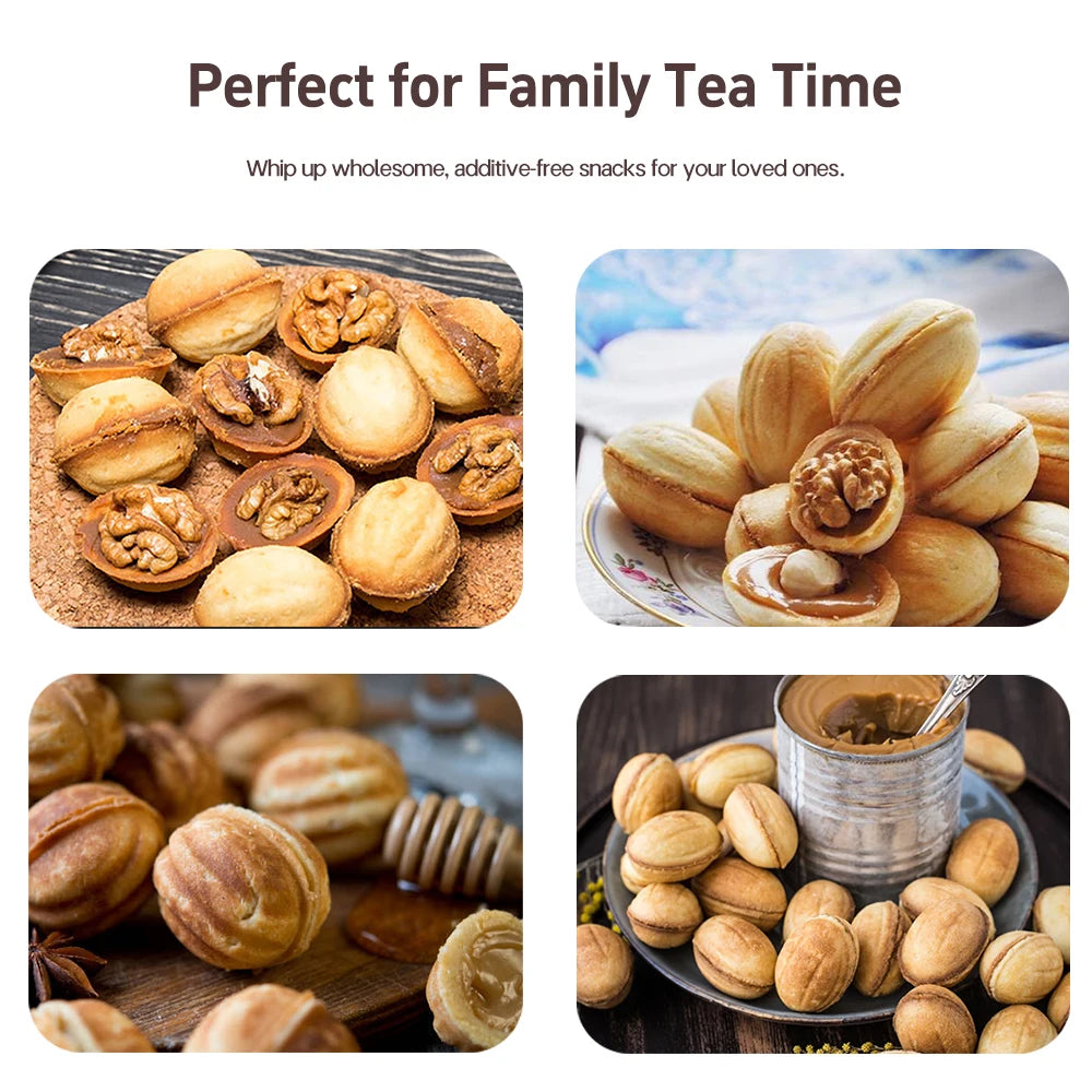 Electric Walnut Cake Waffle Maker — 12-Hole Nut-Shaped Biscuit & Snack Baking Machine