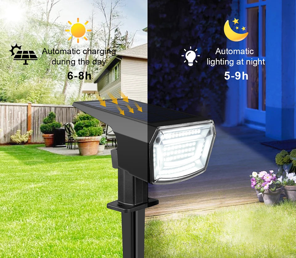 59-LED Solar Spotlight – IP65 Waterproof, 3 Brightness Modes, 2-in-1 Ground & Wall Mount for Garden