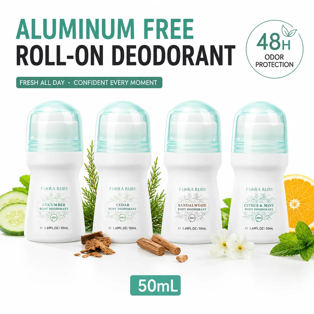 Aluminum-Free Roll-On Deodorant 50ml – Multi-Pack Body Care (Cucumber, Cedar, Sandalwood, Citrus Mint)