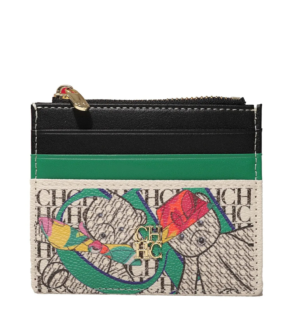 CH Letter Accent PU Leather Card Case Wallet – Elegant Compact Designer Wallet for Women
