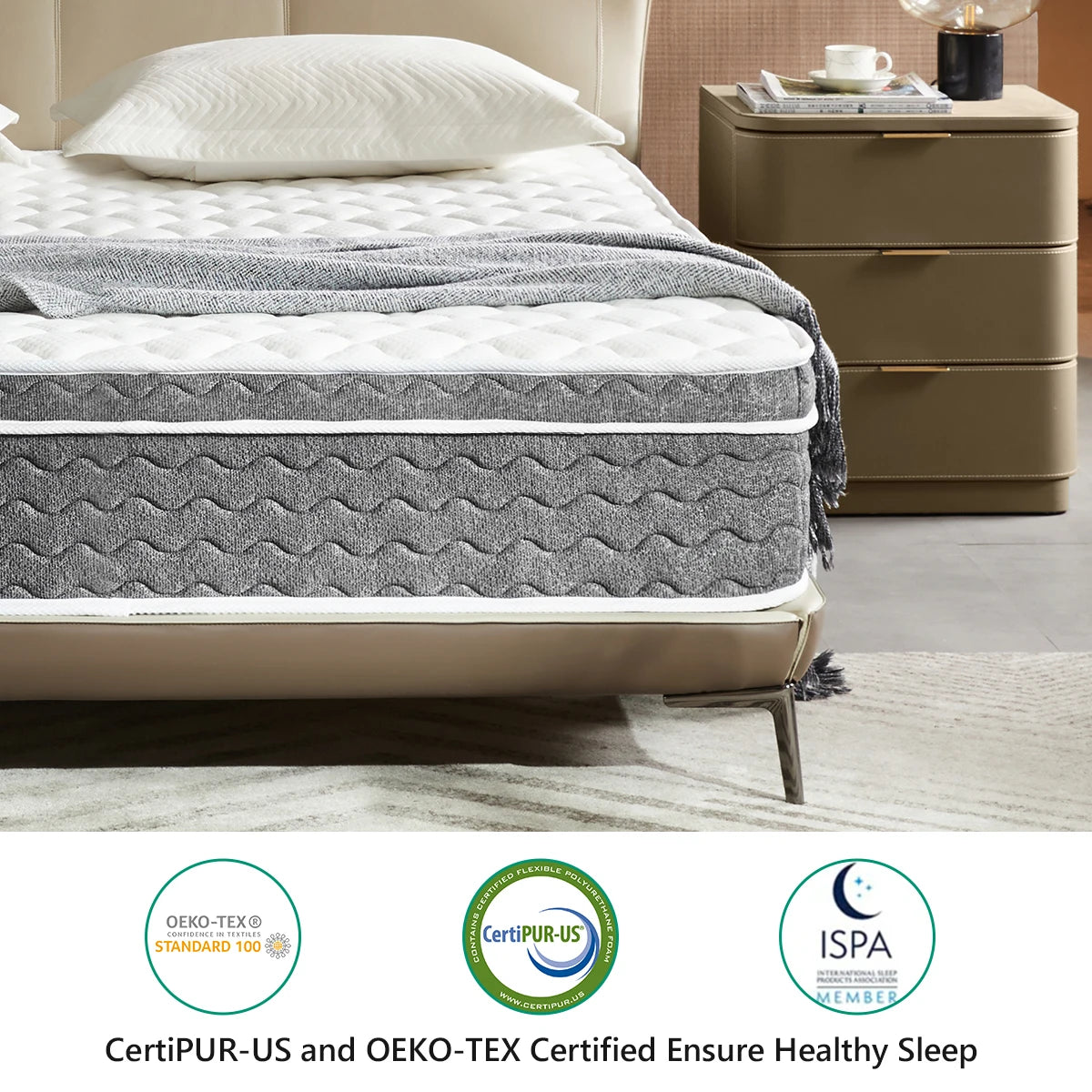 10"/12"/14" Fiberglass-Free Hybrid Mattress – Medium Feel, Motion Isolation, Certified Safe, Mattress in a Box