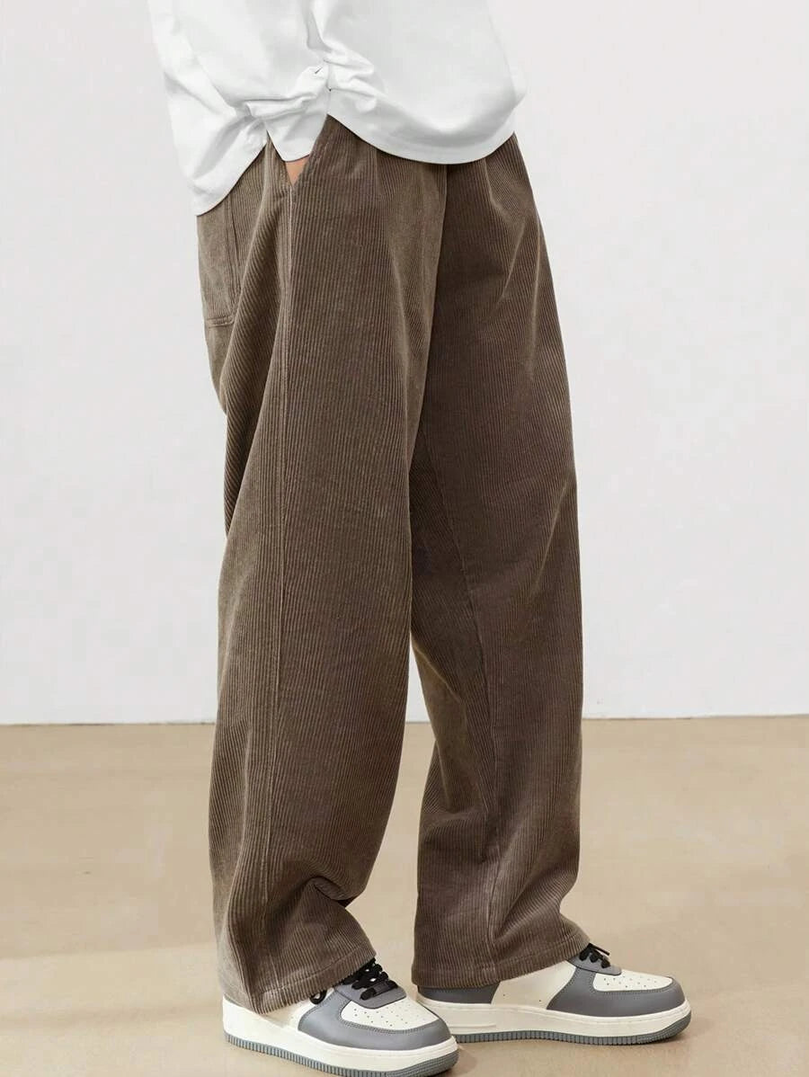 Men's Corduroy Straight Leg Thermal Trousers — Warm Casual Winter Pants