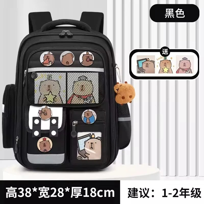 Capybara Anime Kids Backpack – Large Capacity Nylon School Bag for Boys & Girls Back to School
