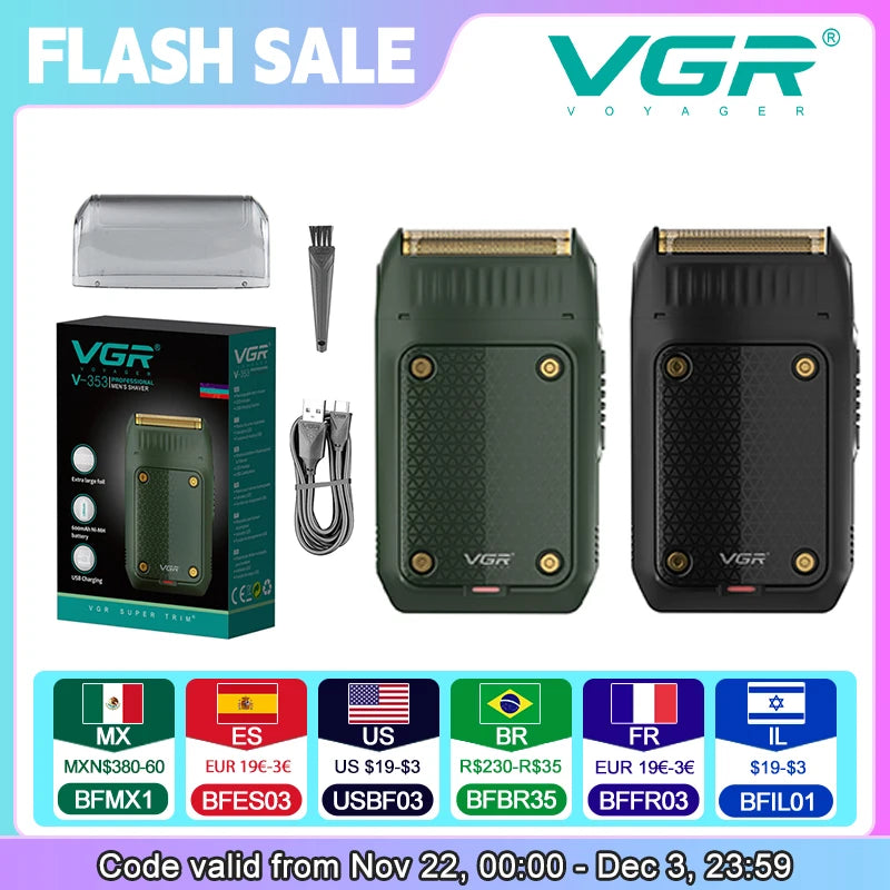 VGR V-353 Electric Shaver – Foil Razor, Pop-Up Trimmer, LED Display, 60-Min Runtime