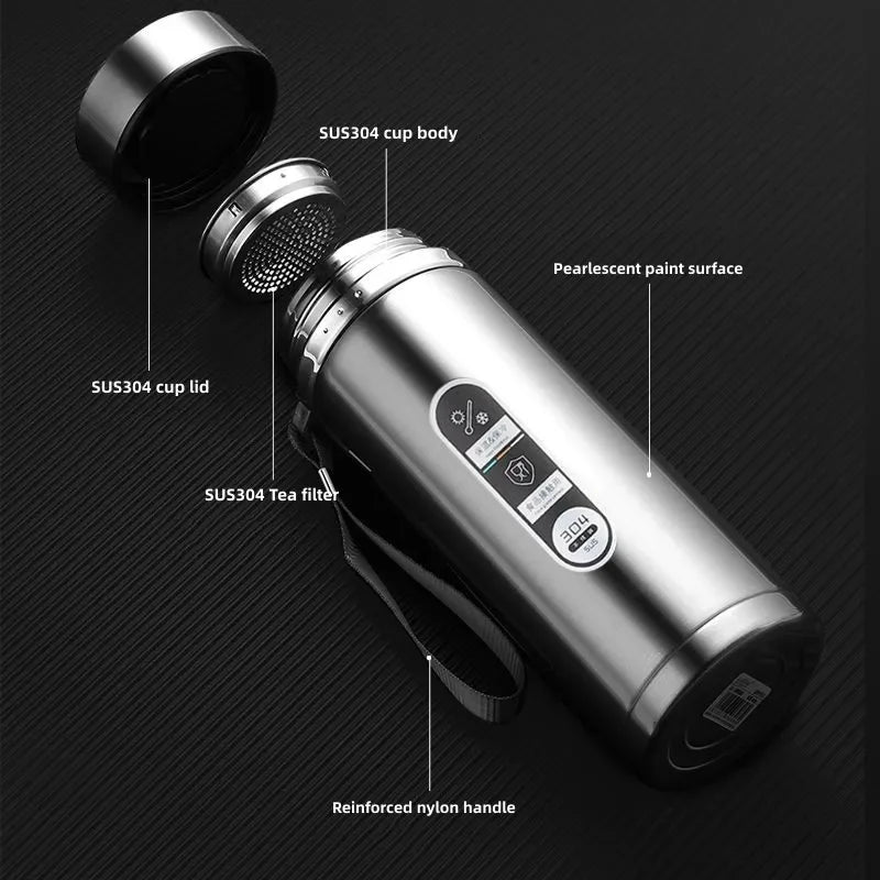 Stainless Steel Thermos Bottle with LED Temperature Display – 500ml–1L Vacuum Flask