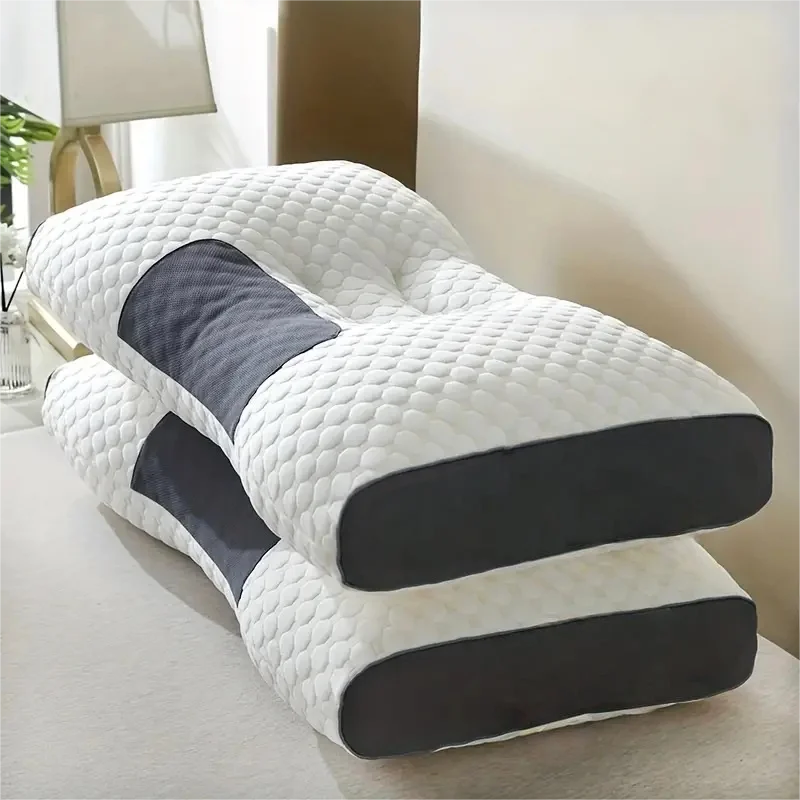 Ergonomic neck pillow 2-piece set with contour support and bamboo-fiber filling for bedrooms, guest rooms, and travel

White and black ergonomic pillow on a light surface with a blurred background