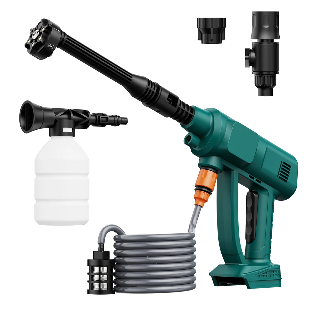 500W Cordless High-Pressure Car Washer Gun – 60 Bar, 6–10m Reach, Makita 18V Compatible, 6-in-1 Nozzle (No Battery)