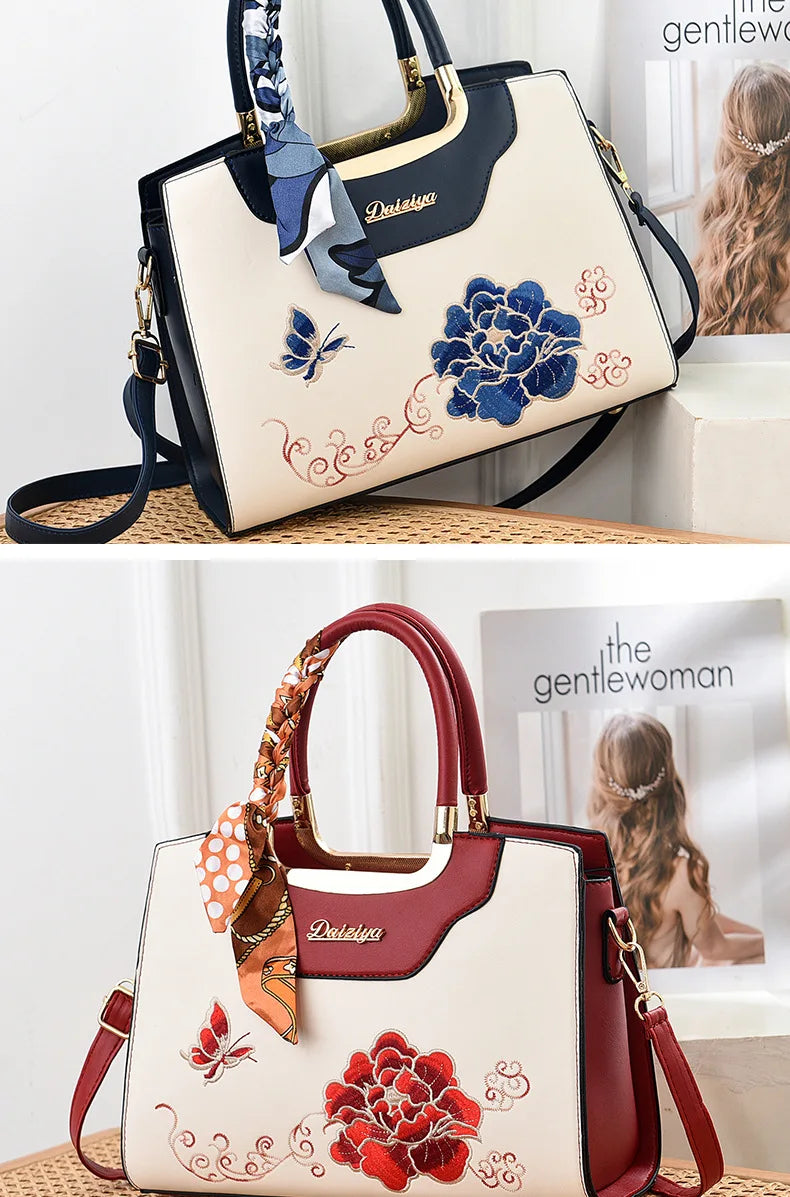 Luxury Embroidered Floral Soft PU Leather Crossbody Shoulder Bag – Casual Designer Handbag for Women