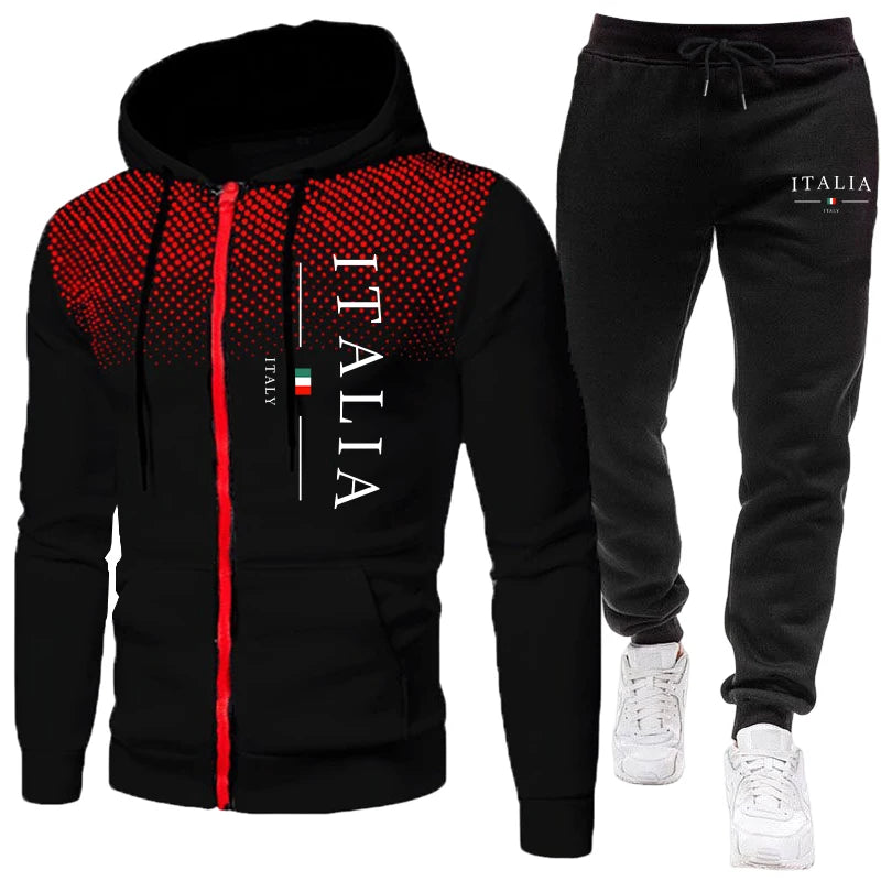 Men's Zipper Hoodie & Sweatpants Set – Urban Casual Sporty Daily Training Tracksuit