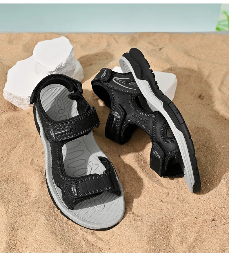 Men's Casual Leather Beach Sandals – Lightweight Gladiator Style