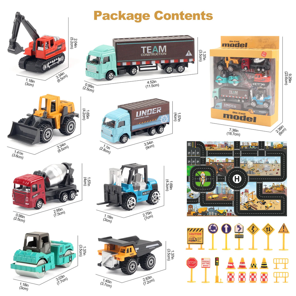 Die-Cast Construction Vehicle Toy Set – 1:64 Alloy Trucks & Excavators