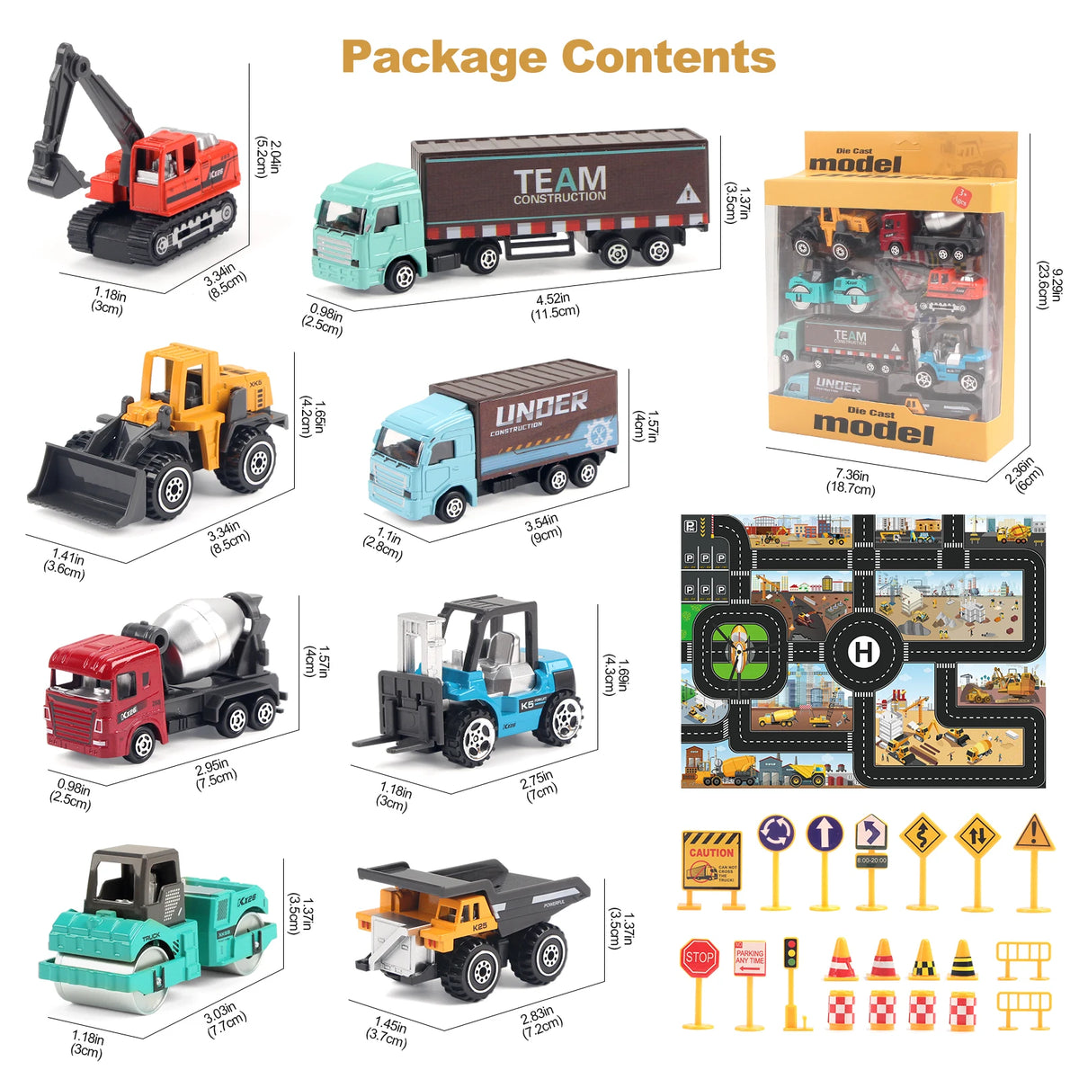 Die-Cast Construction Vehicle Toy Set – 1:64 Alloy Trucks & Excavators