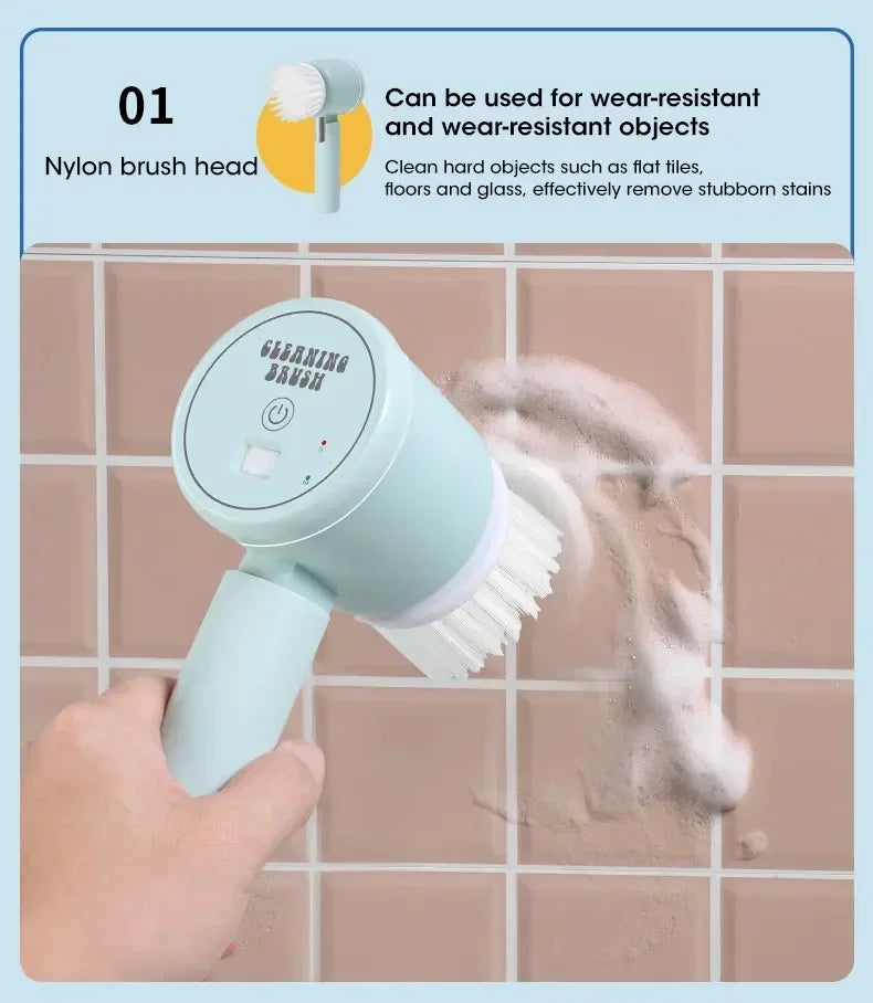 Cordless Spin Scrubber 5-in-1 – USB Rechargeable Electric Cleaning Brush for Bathroom, Kitchen & Tile