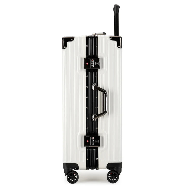 Aluminum Frame Leather Trolley Case — 20"/24"/26"/28" Universal Wheels
