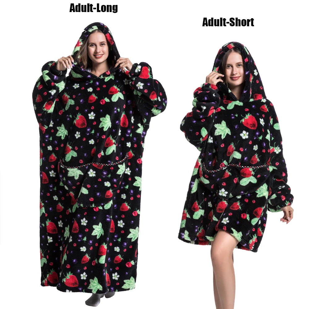 Oversized Wearable Blanket Hoodie – Plush Fleece with Sleeves, Hood & Pocket, 40 Designs