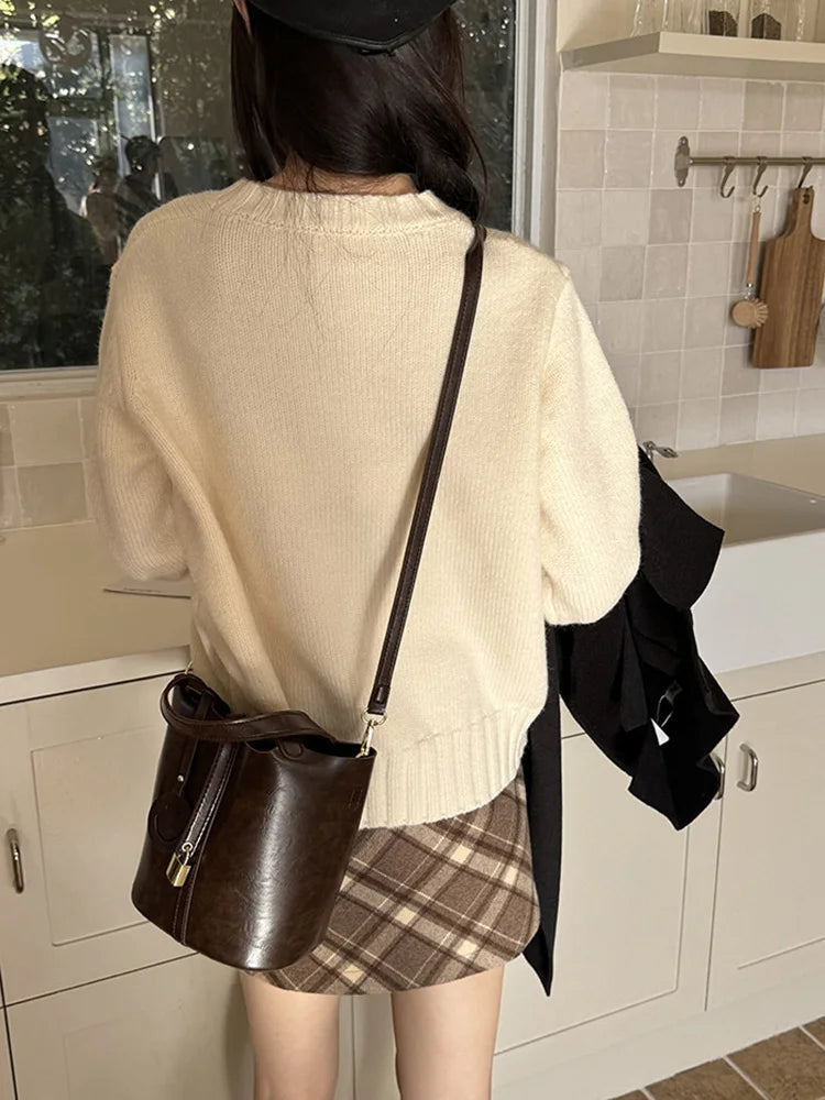 PU Leather Lock Bucket Crossbody Shoulder Bag – Fashion Designer Tote Handbag for Women