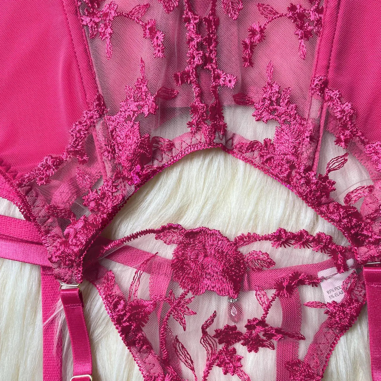 Sheer Embroidery Bra & Brief Set — Transparent Lace Underwear Suit