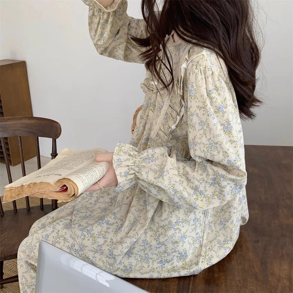 Women's Plus Size Garden Style Pajama Set | Korean Bow Homewear Long Sleeve