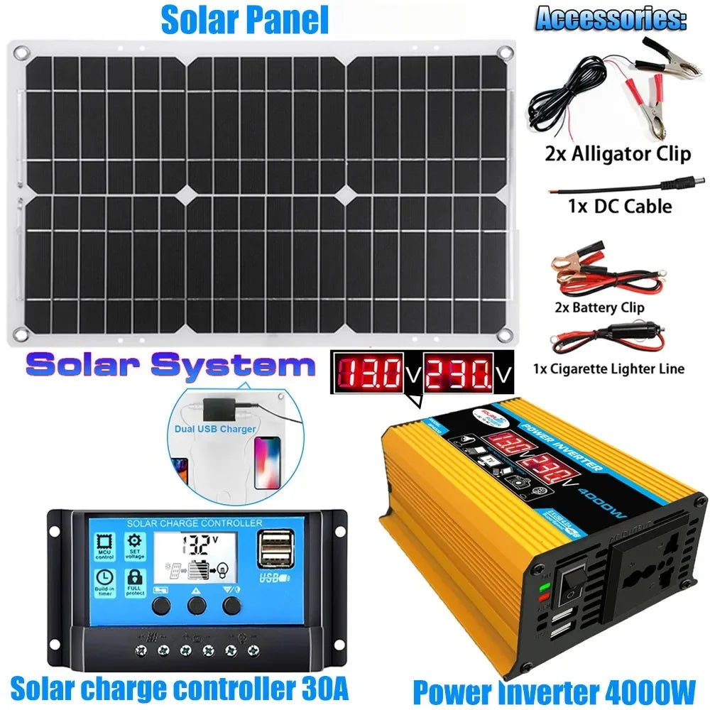 4000W Solar Inverter Kit – 12V to 110V/220V Solar Panel System with Charge Controller