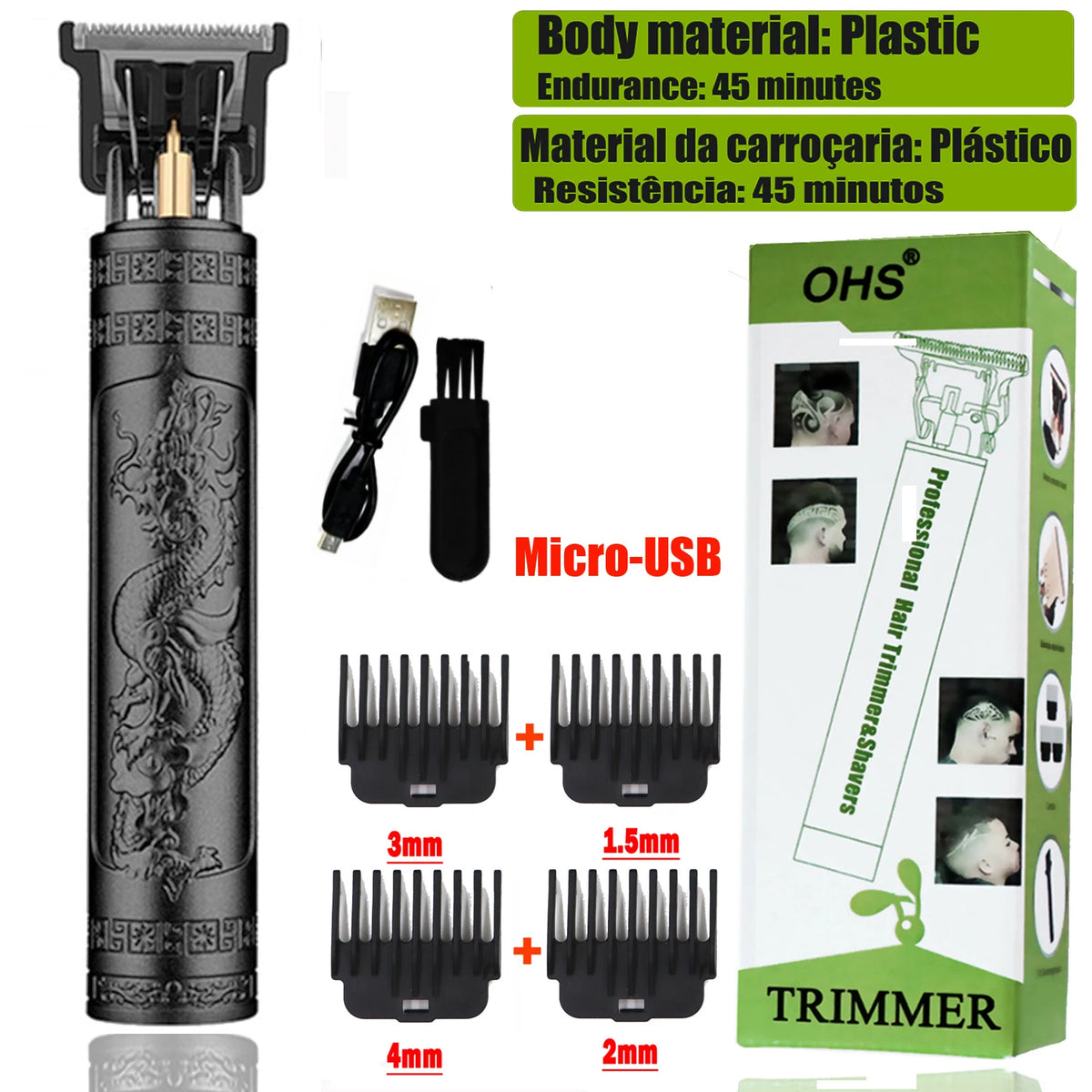 OHS Dragon Vintage T9 Professional Hair Clipper – Carving & Beard Trimmer, CE Certified