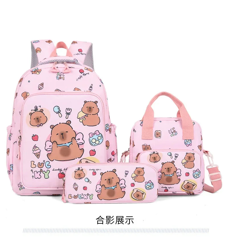 Capybara Backpack Set – Three-Piece Nylon School Set