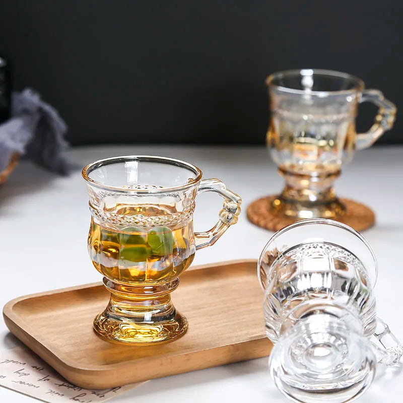Vintage Embossed Glass Cup with Handle