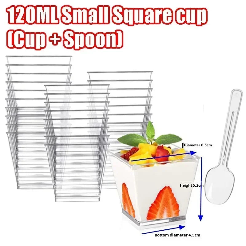 Clear Square Dessert Cups with Spoons