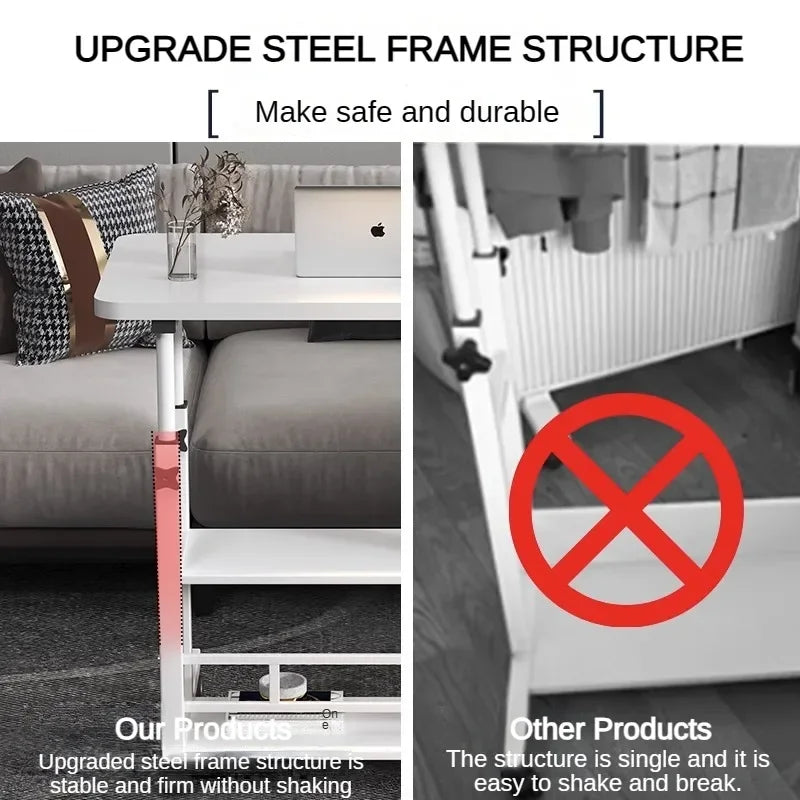 Mobile Adjustable Height Desk with Storage Shelf — Rolling Bedside Desk, Optional USB Fan & Light, 60–90cm