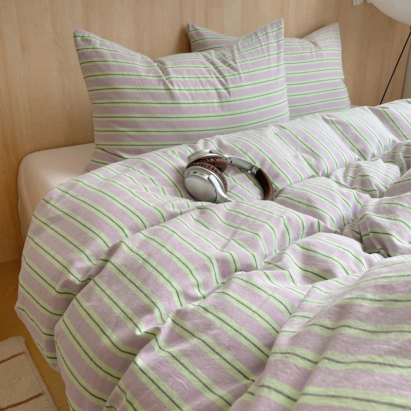 100% Cotton Stripe Bedding Set – Duvet Cover with Pillowcases, Twin to King