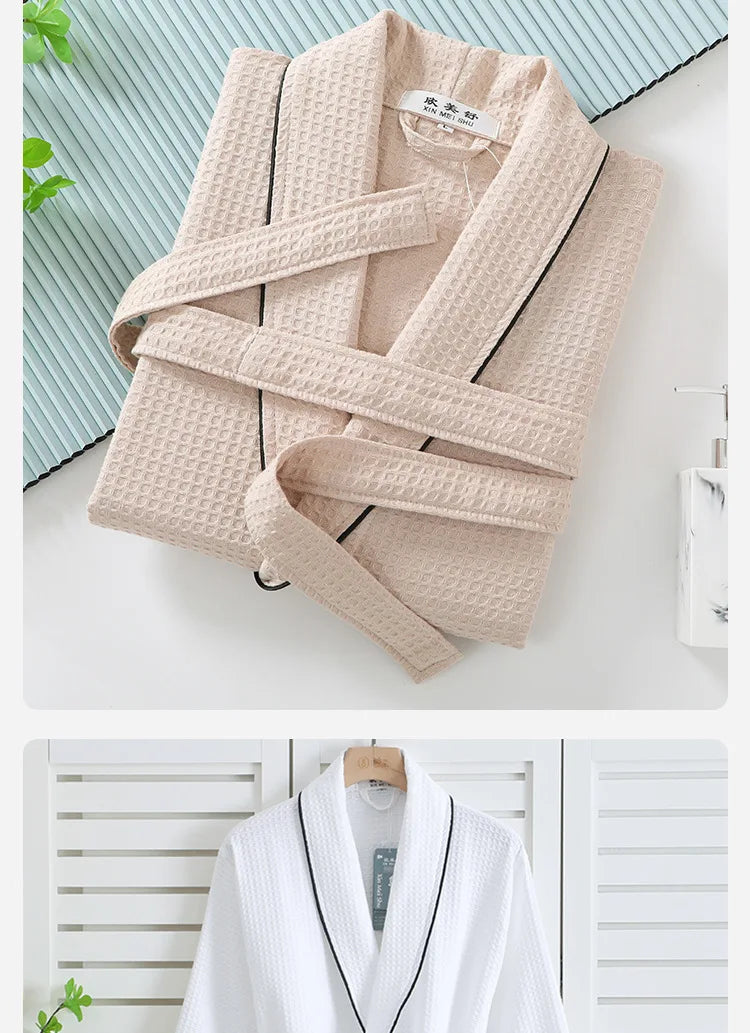 100% Cotton Waffle Couple Robe | Kimono Yukata Loungewear Bathrobe for Women & Men