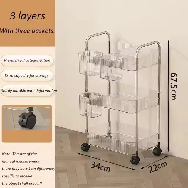 Acrylic Rolling Storage Cart — 2/3/4 Tier Organizer Trolley for Kitchen, Bathroom & Office