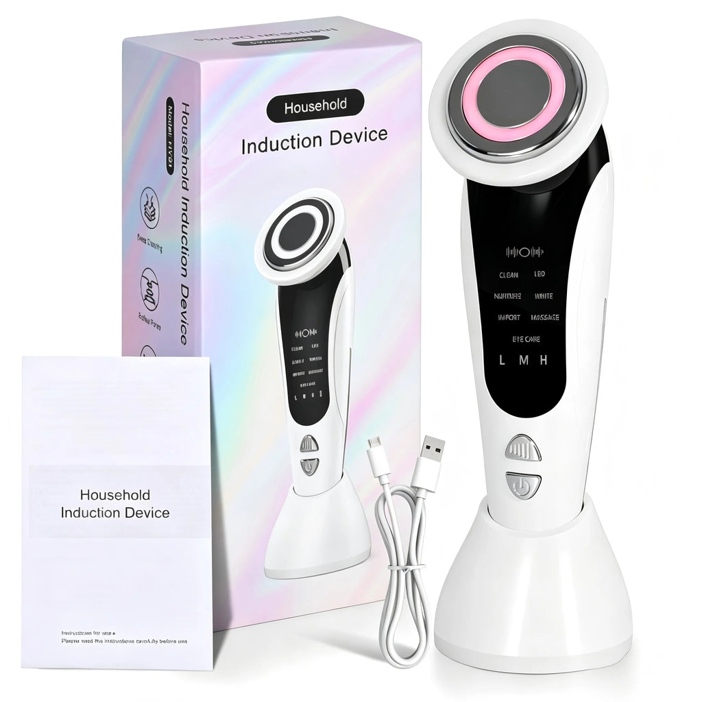 7-in-1 LED Facial Beauty Device – Cleansing, Serum Infusion, LED Light Therapy & Eye Care Massager