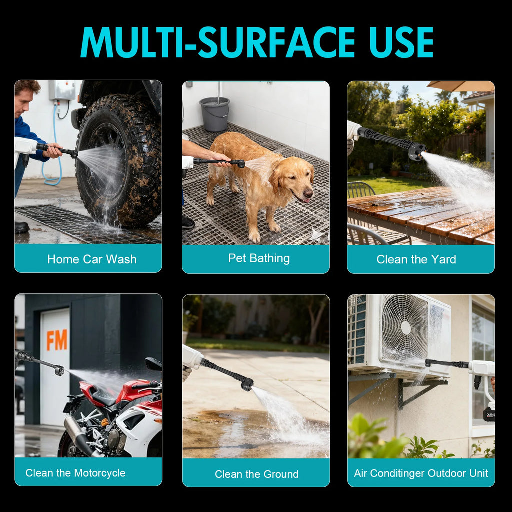 Cordless Pressure Washer – 21V, 6-in-1 Nozzle & Foam Kit