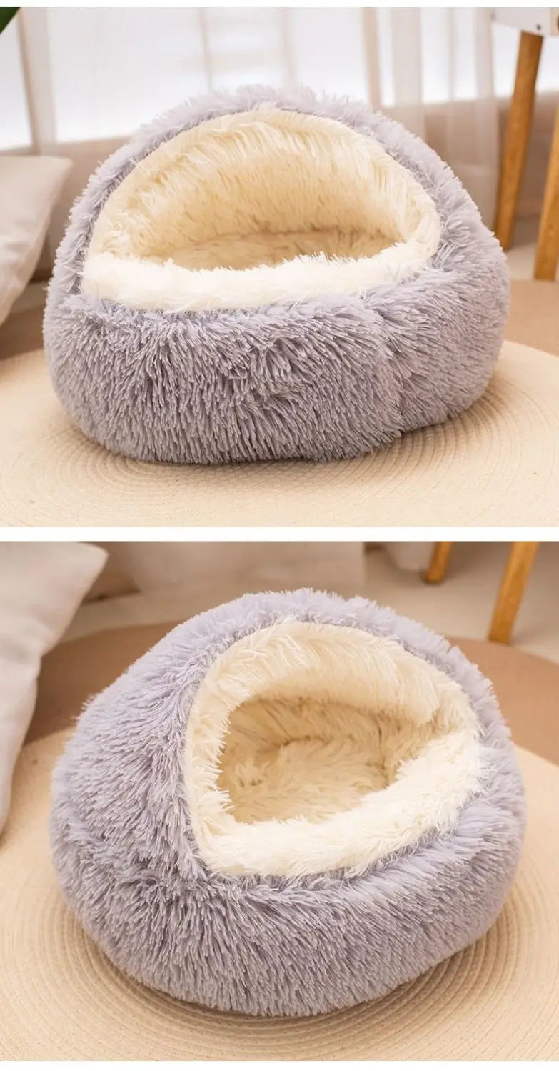 2-in-1 Soft Plush Round Pet Bed with Cover – Warm Cave Nest for Small Dogs & Cats, 50cm