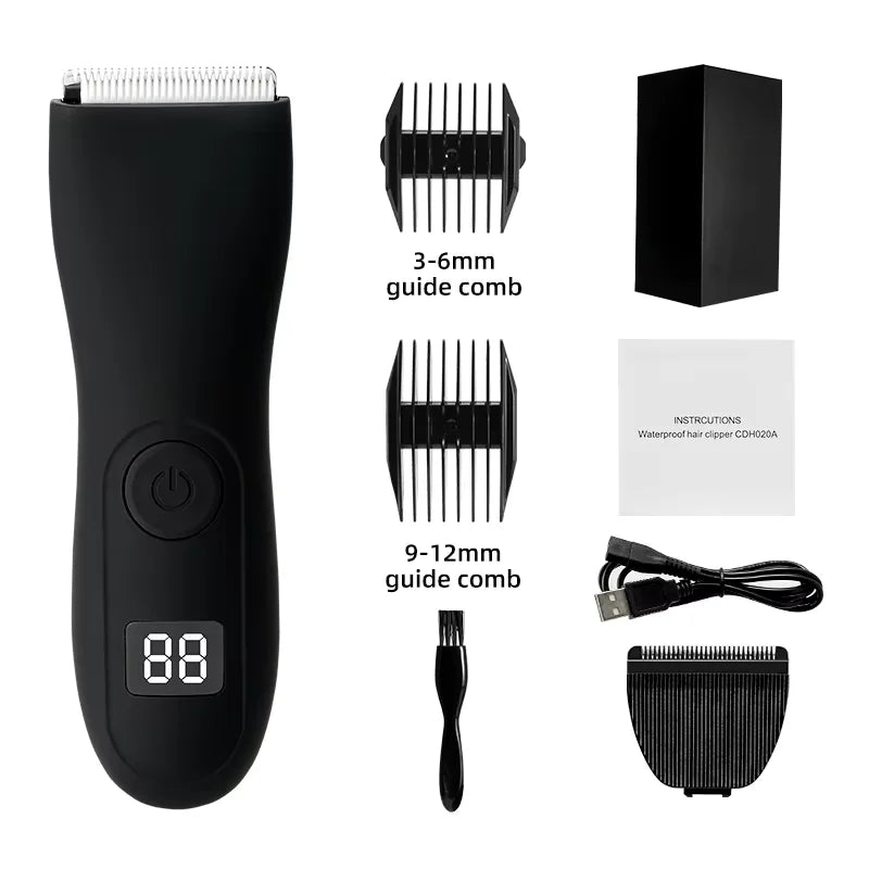 Full Body Hair Trimmer – Waterproof, Ceramic & Steel Blades, Bikini & Groin Safe, USB Rechargeable