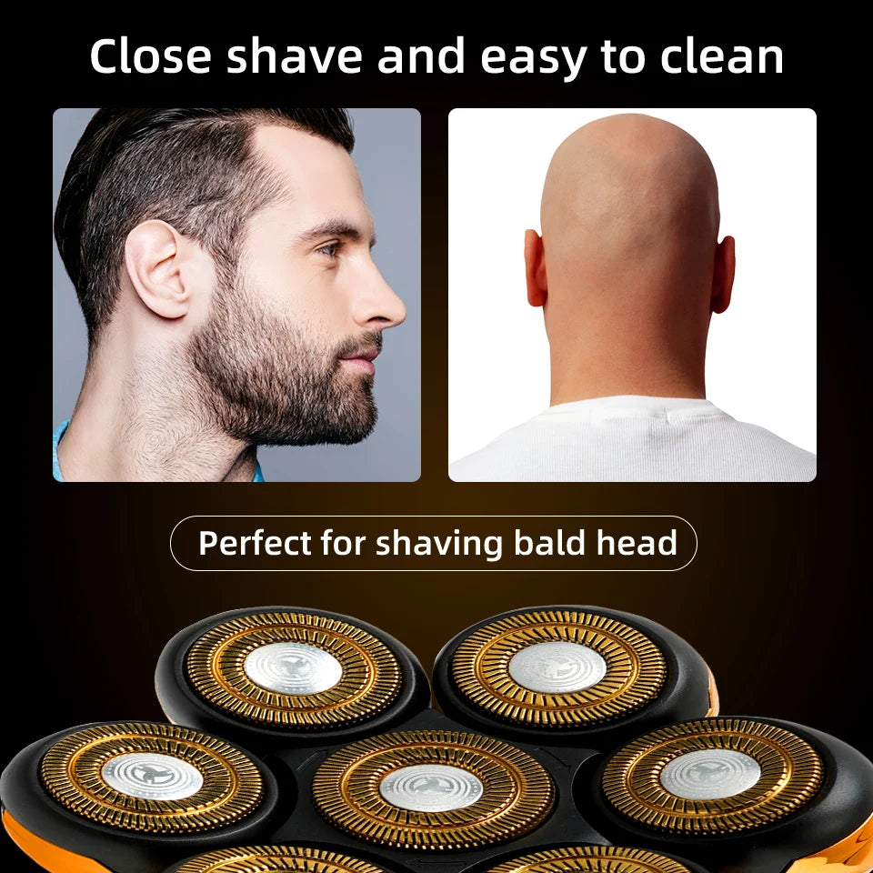 7D Floating Head Electric Shaver for Men – Wet/Dry Rotary Razor with LCD Display & Bald Head Trimmer