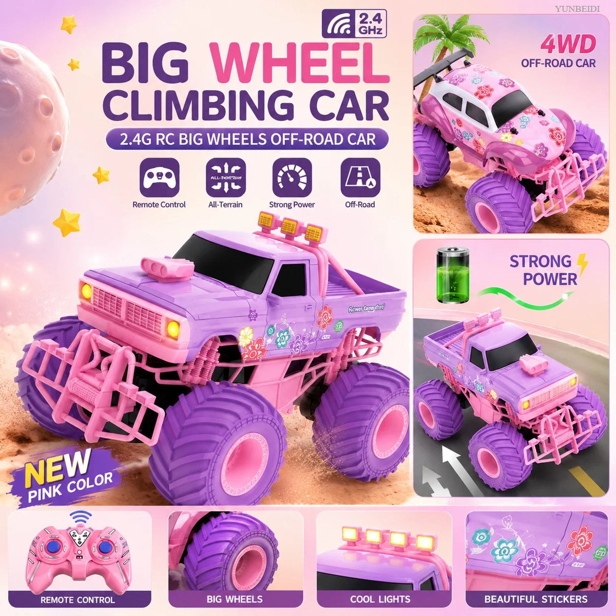 1:16 Pink Remote Control Car 2.4G_Hz Spray Music Light DIY Sticker Racing Car 1:18 Climbing Off-road Toy Car Kids Festival Gifts