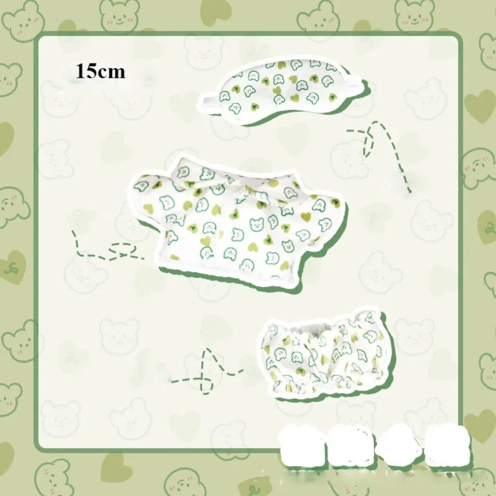 Doll Pajamas with Eye Mask – 15cm & 20cm Cotton Cartoon Doll Sleep Clothes & Bathrobe